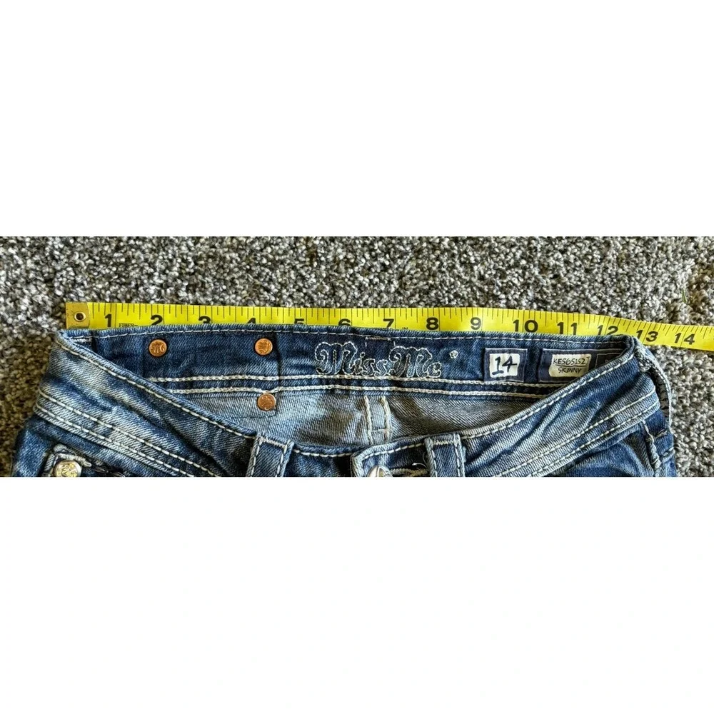 Miss Me Skinny Jeans Blue Bling Embellished Stretch Denim Girls Size 14 25